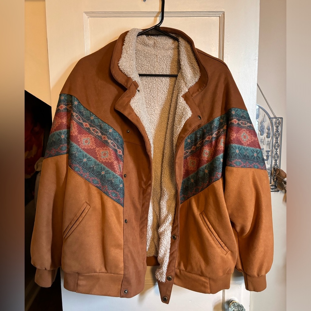Aztec design Sherpa lined snap front coat